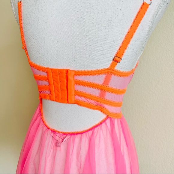 Victoria’s Secret Pink & Orange Lace Babydoll Push-Up Bustier Lingerie Teddy - Picture 5 of 16